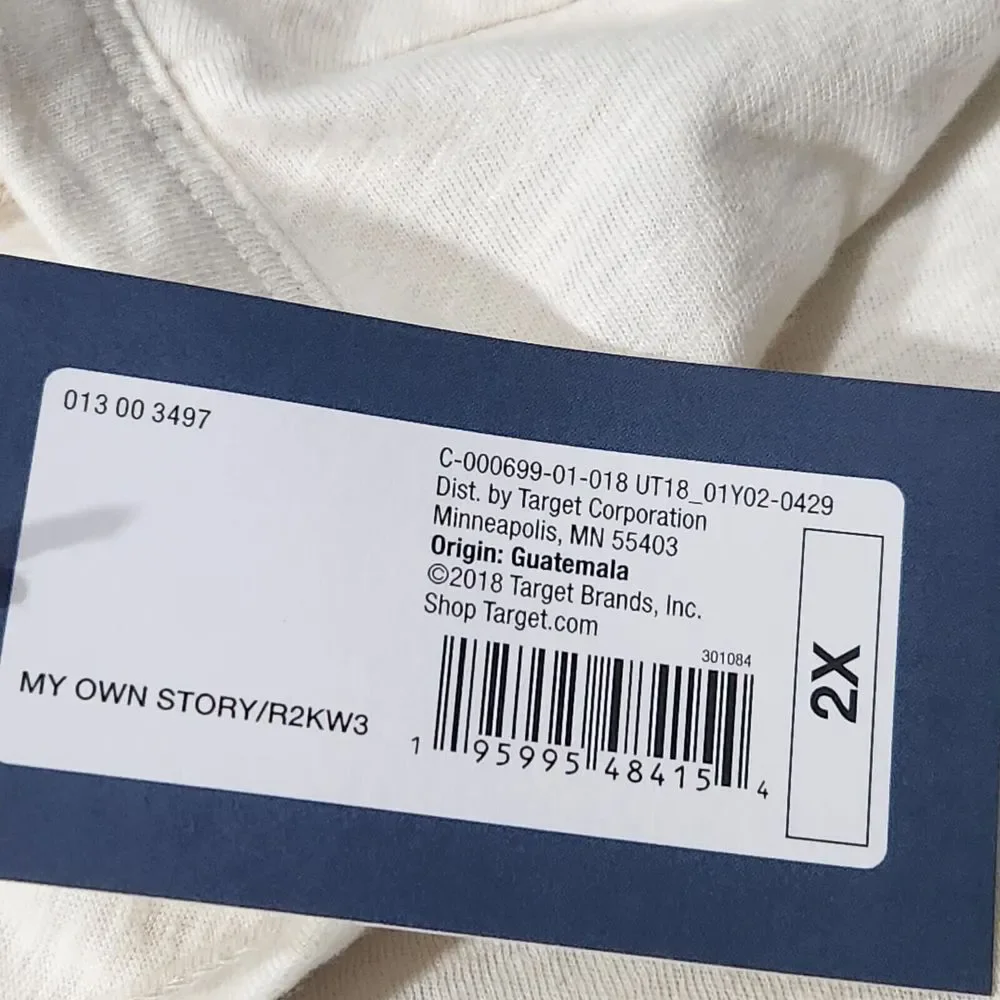 Universal Thread Casual Tshirt 2X Ivory I Write My Own Story Logo